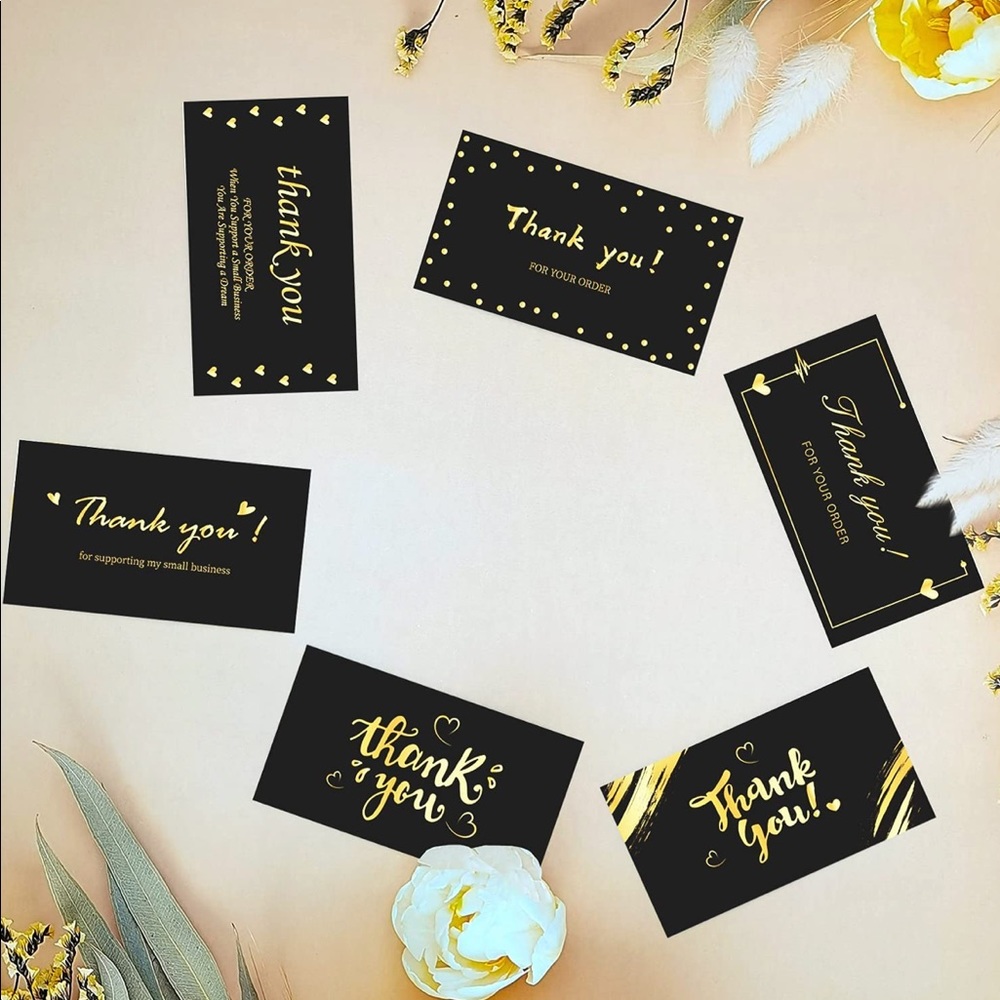 🖤25 Premium Thank you cards- Black with gold foil